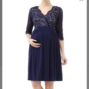 Navy lace illusion maternity cocktail dressy